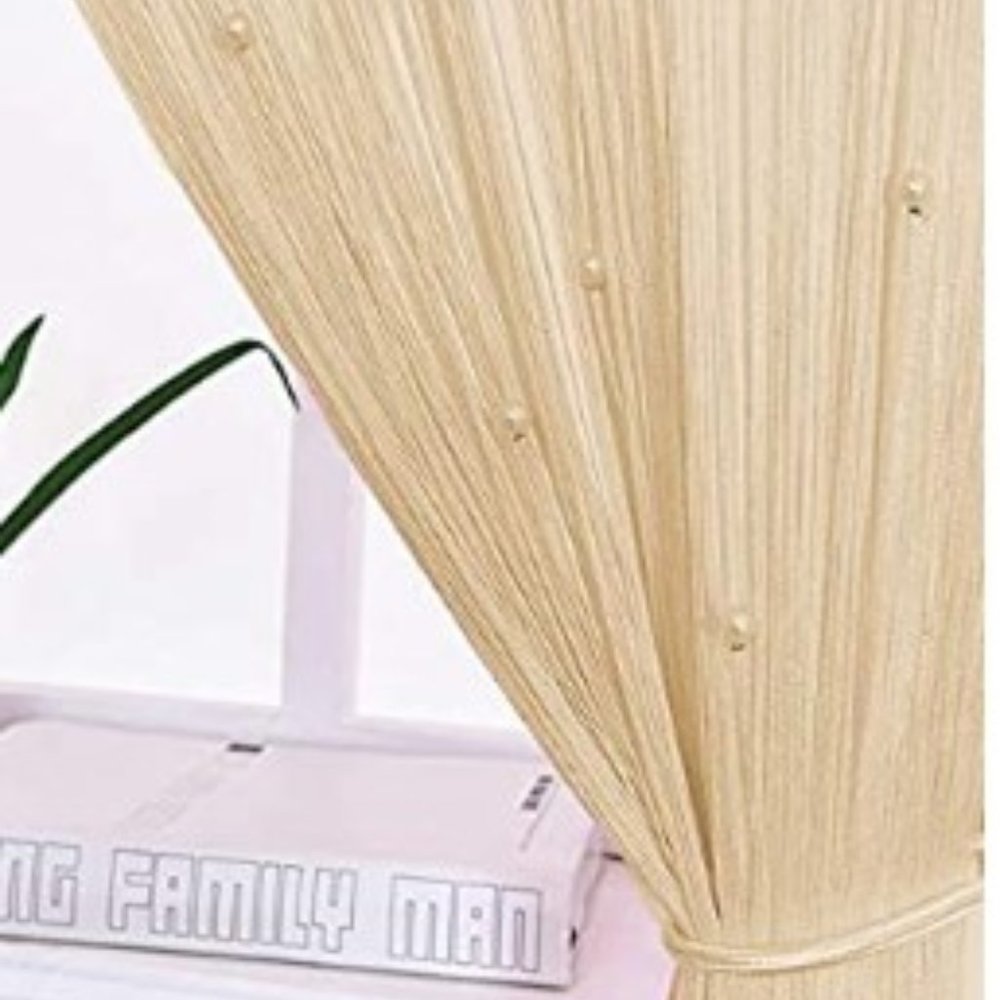 Champagne hued 120' string and bead curtains